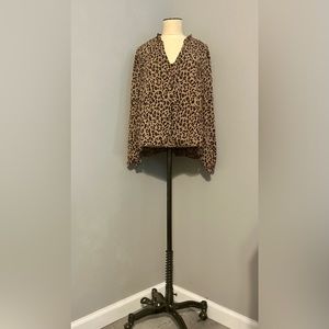 JCREW ruffle neck leopard blouse size L